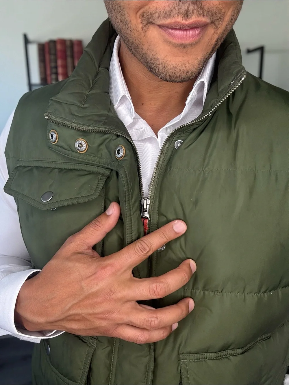 J Crew Men's Olive Green Quilted Vest Jacket